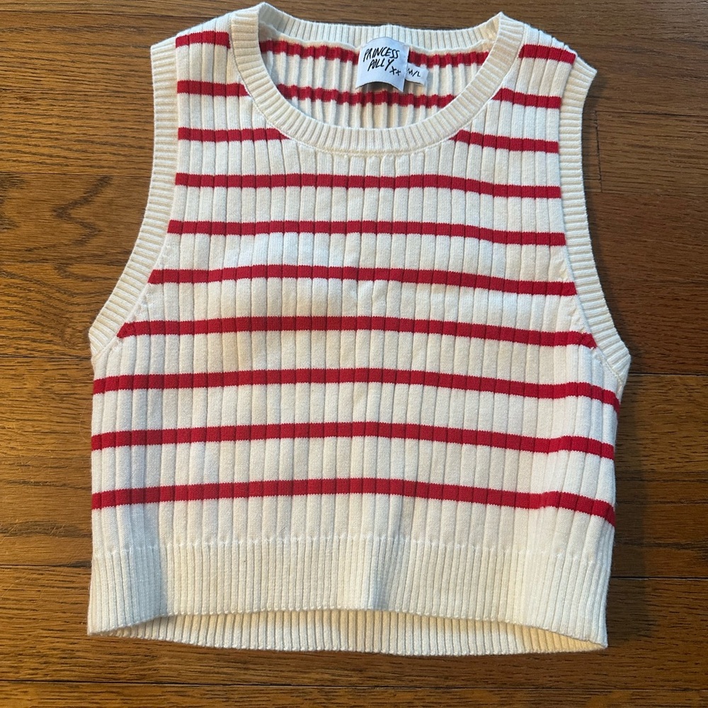 Princess Polly Red and White Striped Knit Top